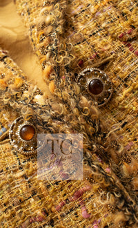 CHANEL 11C Yellow Gold Wool Cotton Swarovski Crystal Tweed Jacket Skirt Suit 38 シャネル イエロー ゴールド スワロフスキー ウール コットン ツイード ジャケット スカート スーツ 即発