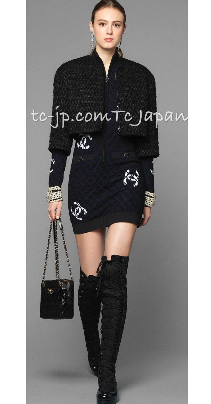 CHANEL 19B Black Metallic Zipper Wool Cropped Jacket 34 シャネル ブラック メタリック ジッパー ウール クロップド ジャケット 即発