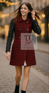 CHANEL 17A Red Black Double Wool Tweed Coat 36 シャネル レッド ブラック ダブル ウール ツイード コート 即発