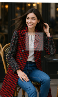 CHANEL 17A Red Black Double Wool Tweed Coat 36 シャネル レッド ブラック ダブル ウール ツイード コート 即発