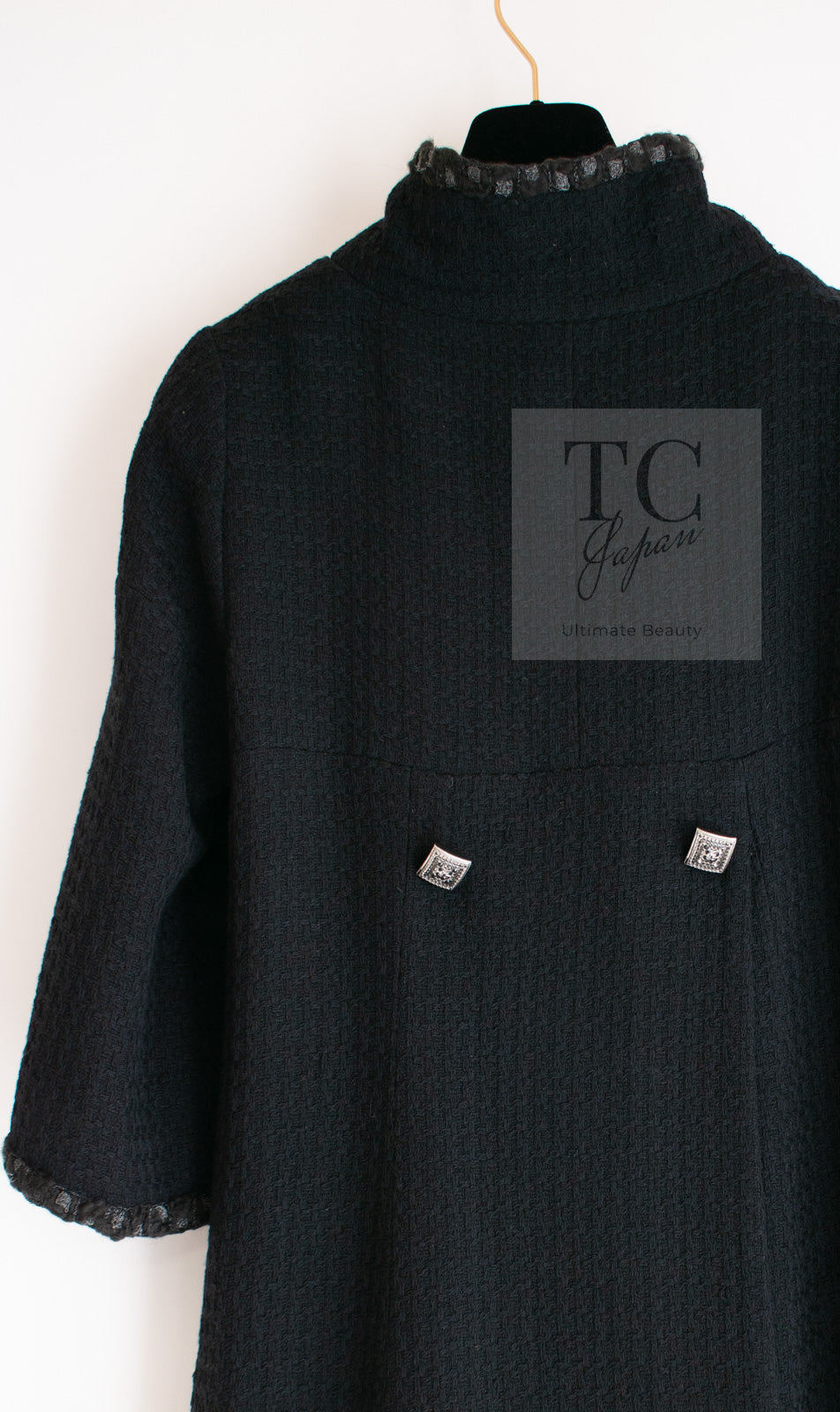 CHANEL 11PF Black Square Jeweled Button Wool Tweed Jacket Coat 36 38 シャネル ブラック スクエア グリポワ ボタン ウール ツイード ジャケット コート 即発