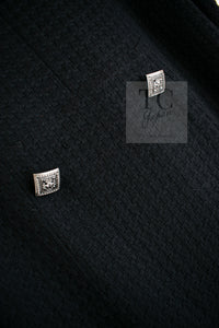 CHANEL 11PF Black Square Jeweled Button Wool Tweed Jacket Coat 36 38 シャネル ブラック スクエア グリポワ ボタン ウール ツイード ジャケット コート 即発
