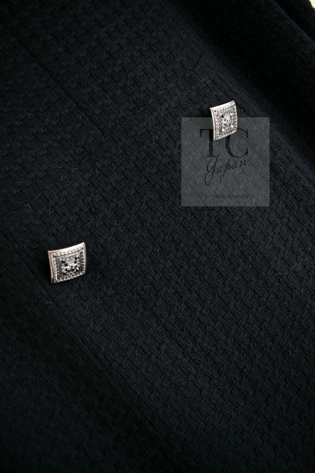 CHANEL 11PF Black Square Jeweled Button Wool Tweed Jacket Coat 36 38 シャネル ブラック スクエア グリポワ ボタン ウール ツイード ジャケット コート 即発