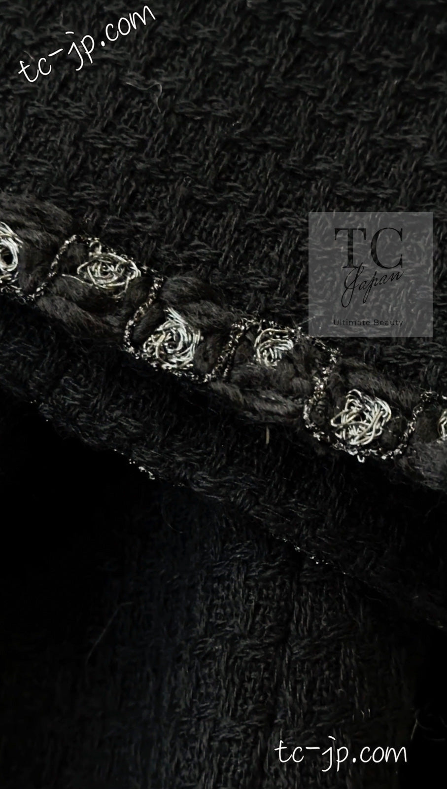 CHANEL 11PF Black Square Jeweled Button Wool Tweed Jacket Coat 36 38 シャネル ブラック スクエア グリポワ ボタン ウール ツイード ジャケット コート 即発