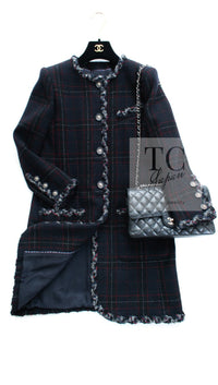 CHANEL 13PF Black Check Wool Cashmere Jacket Coat 36 シャネル ブラック チェック ウール カシミヤ ノーカラー ジャケット コート 即発