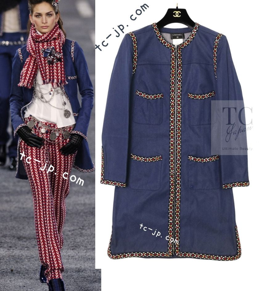 CHANEL 04A Blue Cotton Denim Zipper Dress Coat 38 シャネル ブルー コットン デニム ジッパー ワンピース コート 即発