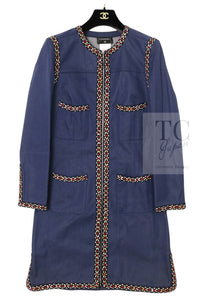 CHANEL 04A Blue Cotton Denim Zipper Dress Coat 38 シャネル ブルー コットン デニム ジッパー ワンピース コート 即発