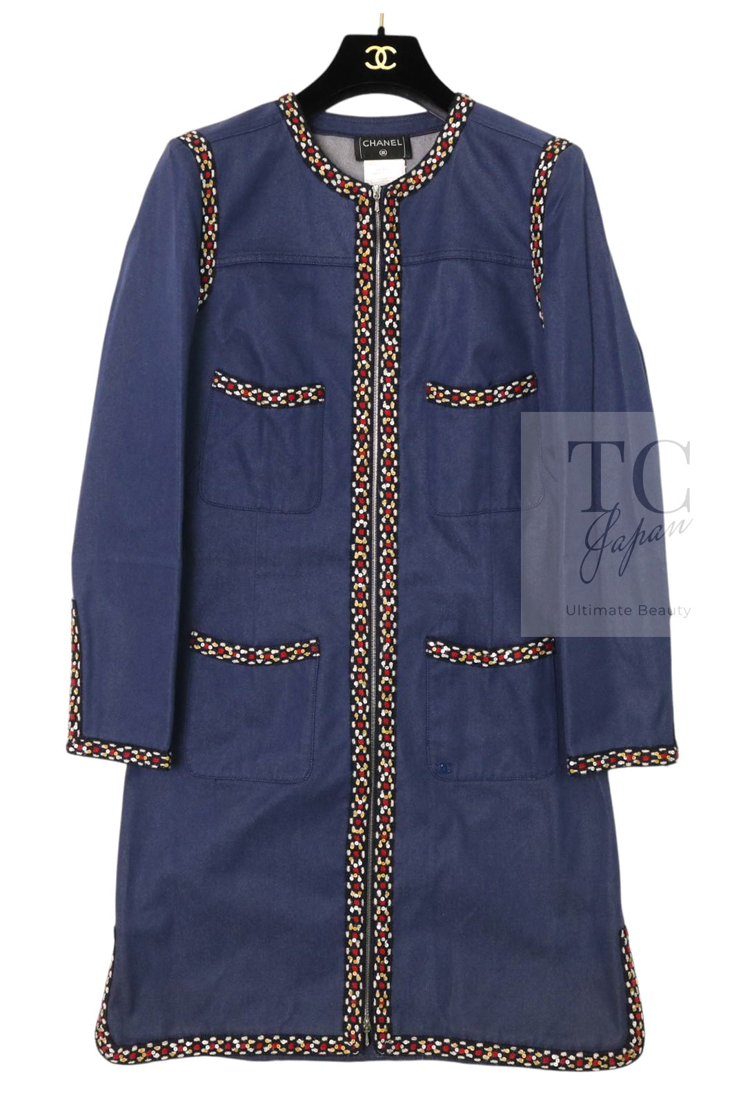 CHANEL 04A Blue Cotton Denim Zipper Dress Coat 38 シャネル ブルー コットン デニム ジッパー ワンピース コート 即発