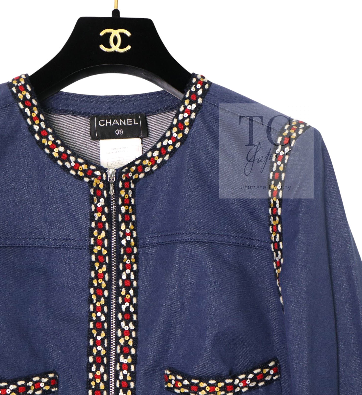 CHANEL 04A Blue Cotton Denim Zipper Dress Coat 38 シャネル ブルー コットン デニム ジッパー ワンピース コート 即発