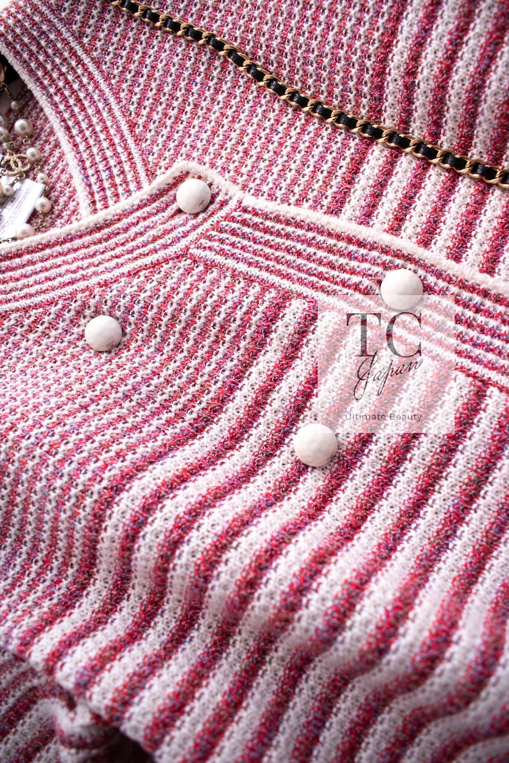 CHANEL 15S Red White Stripe Knit Cardigan 36 38 シャネル レッド ホワイト ストライプ ニット カーディガン 即発
