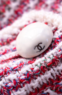 CHANEL 15S Red White Stripe Knit Cardigan 36 38 シャネル レッド ホワイト ストライプ ニット カーディガン 即発