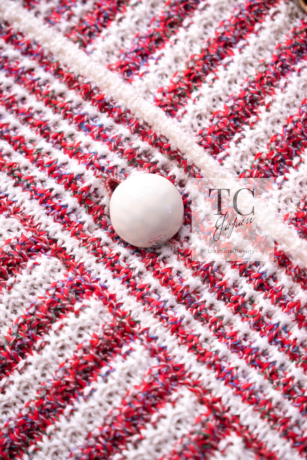 CHANEL 15S Red White Stripe Knit Cardigan 36 38 シャネル レッド ホワイト ストライプ ニット カーディガン 即発