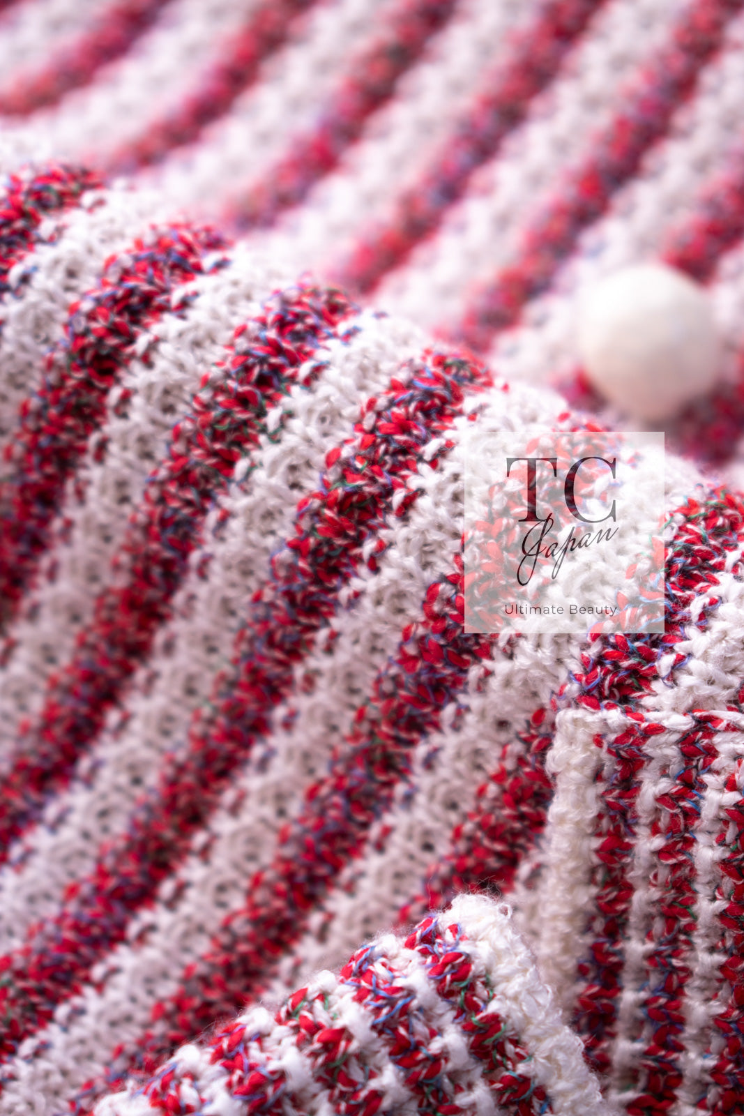 CHANEL 15S Red White Stripe Knit Cardigan 36 38 シャネル レッド ホワイト ストライプ ニット カーディガン 即発