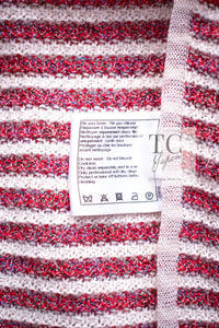 CHANEL 15S Red White Stripe Knit Cardigan 36 38 シャネル レッド ホワイト ストライプ ニット カーディガン 即発