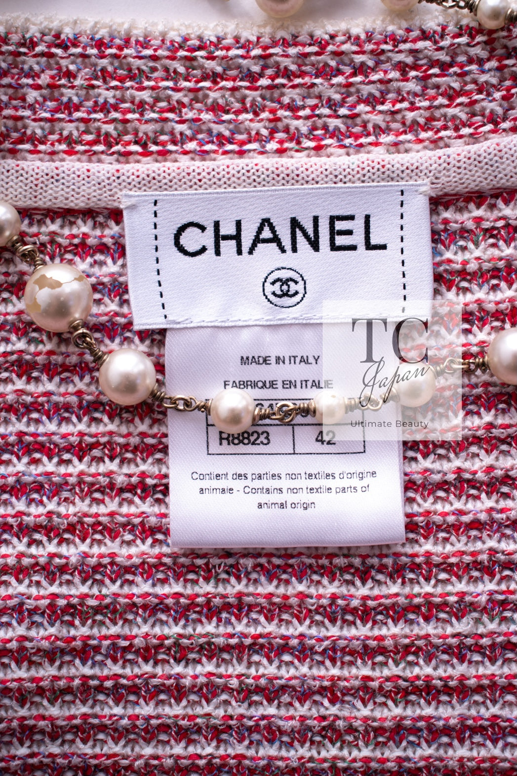 CHANEL 15S Red White Stripe Knit Cardigan 36 38 シャネル レッド ホワイト ストライプ ニット カーディガン 即発
