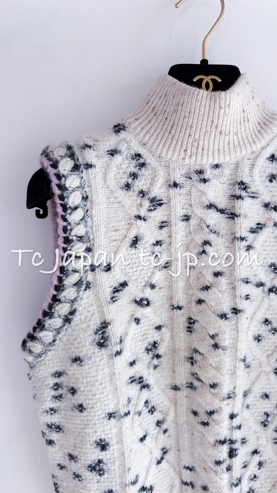 CHANEL 21PF Ivory Cashmere Wool Knit Tops Vest Sweater 38 シャネル アイボリー カシミア ウール ニット トップス ベスト セーター 即発