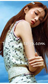CHANEL 21PF Ivory Cashmere Wool Knit Tops Vest Sweater 38 シャネル アイボリー カシミア ウール ニット トップス ベスト セーター 即発