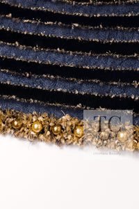 CHANEL 15C Navy Gold Metallic Pearl Trim Jacket Cardigan 42 シャネル ネイビー ゴールド メタリック パール トリミング ジャケット カーディガン 即発
