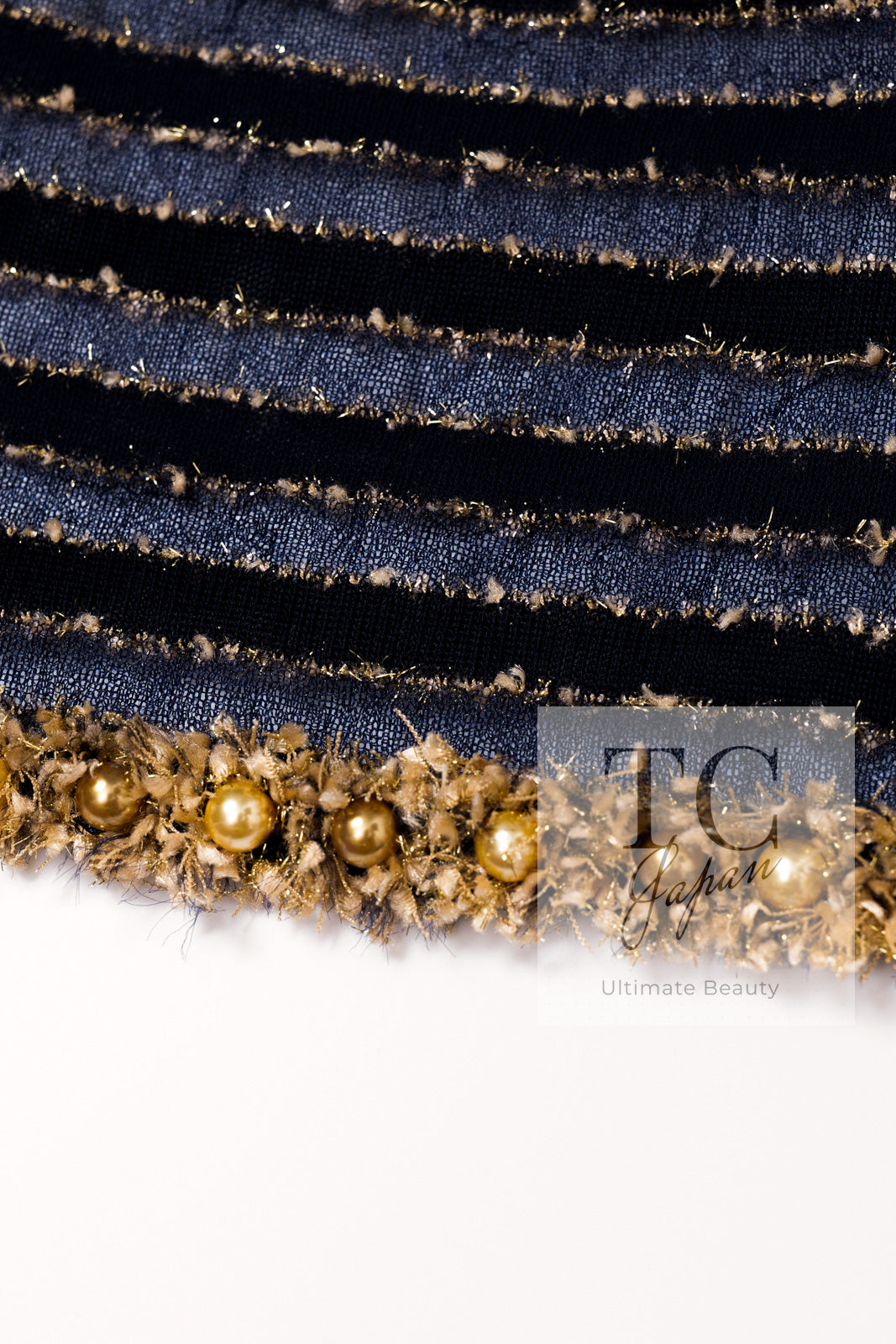 CHANEL 15C Navy Gold Metallic Pearl Trim Jacket Cardigan 42 シャネル ネイビー ゴールド メタリック パール トリミング ジャケット カーディガン 即発