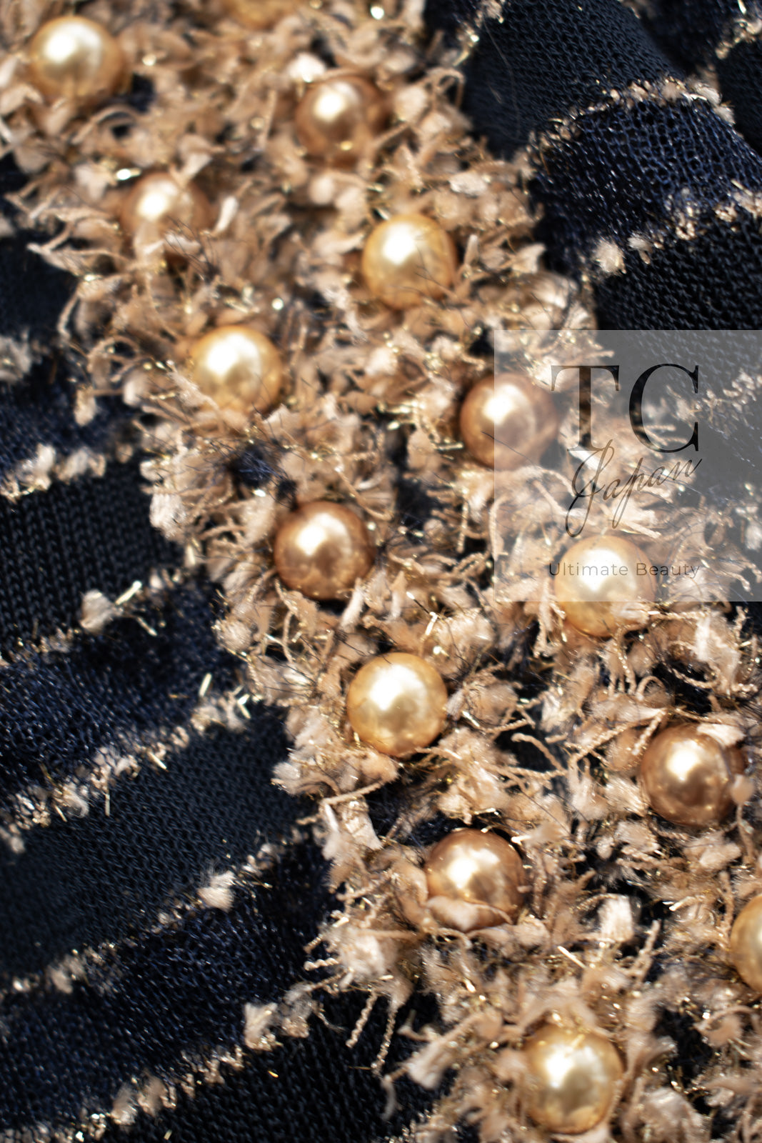 CHANEL 15C Navy Gold Metallic Pearl Trim Jacket Cardigan 42 シャネル ネイビー ゴールド メタリック パール トリミング ジャケット カーディガン 即発