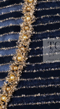 CHANEL 15C Navy Gold Metallic Pearl Trim Jacket Cardigan 42 シャネル ネイビー ゴールド メタリック パール トリミング ジャケット カーディガン 即発