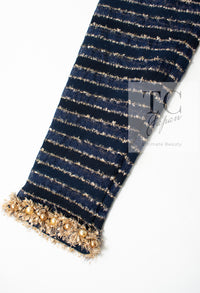 CHANEL 15C Navy Gold Metallic Pearl Trim Jacket Cardigan 42 シャネル ネイビー ゴールド メタリック パール トリミング ジャケット カーディガン 即発