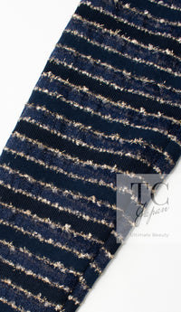 CHANEL 15C Navy Gold Metallic Pearl Trim Jacket Cardigan 42 シャネル ネイビー ゴールド メタリック パール トリミング ジャケット カーディガン 即発