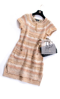 CHANEL 18C Beige Peach Knit Dress 42 シャネル ベージュ ピーチ ニット ワンピース 即発