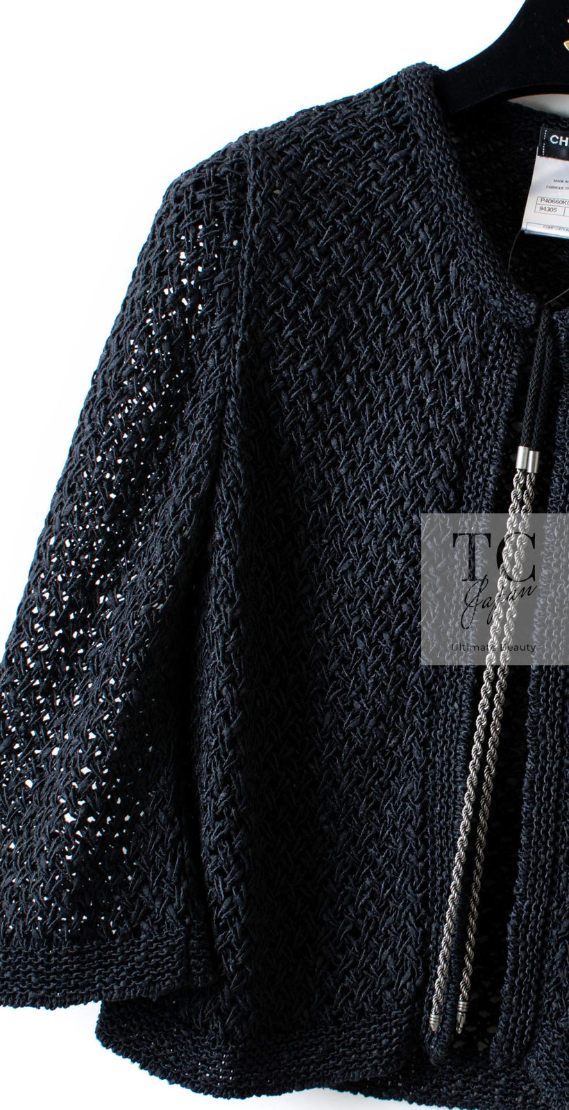 CHANEL 11S Black CC Chain Cotton Knit Cardigan 40 42 シャネル ブラック CC チェーン コットン ニット カーディガン 即発
