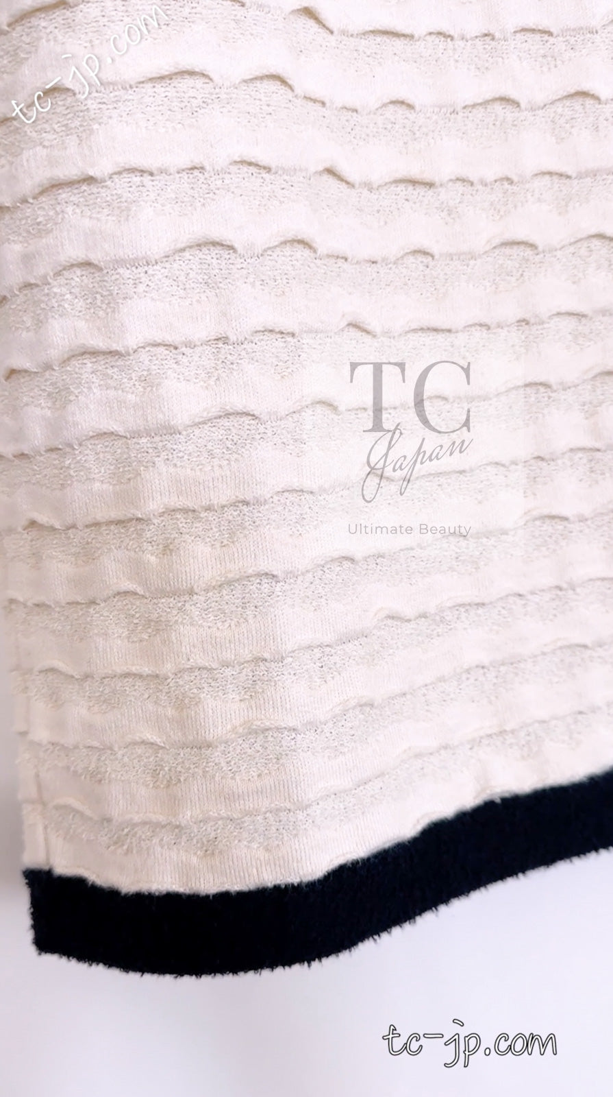 CHANEL 12C Ivory Cotton Cashmere Knit Dress 34 36 シャネル アイボリー ジャージ カシミア混 コットン ニット ワンピース 即発