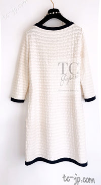 CHANEL 12C Ivory Cotton Cashmere Knit Dress 34 36 シャネル アイボリー ジャージ カシミア混 コットン ニット ワンピース 即発