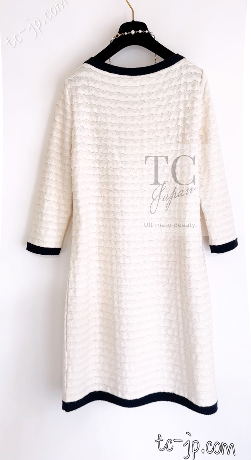 CHANEL 12C Ivory Cotton Cashmere Knit Dress 34 36 シャネル アイボリー ジャージ カシミア混 コットン ニット ワンピース 即発