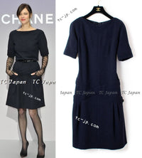 CHANEL 12A Dark Navy Gripoix Wool Dress Jessica Biel 36 シャネル ダークネイビー グリポワ装飾 ウール ワンピース 即発