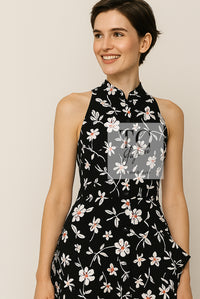 CHANEL 97S Navy Sleeveless Flower Silk Dress 38 シャネル ネイビー ノースリーブ 花柄 シルク ワンピース 即発 - TC JAPAN