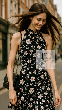 CHANEL 97S Navy Sleeveless Flower Silk Dress 38 シャネル ネイビー ノースリーブ 花柄 シルク ワンピース 即発 - TC JAPAN