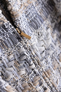 CHANEL 18C Gray Beige Ivory Fringe Tweed Dress 38 シャネル グレー ベージュ アイボリー フリンジ ツイード ワンピース 即発