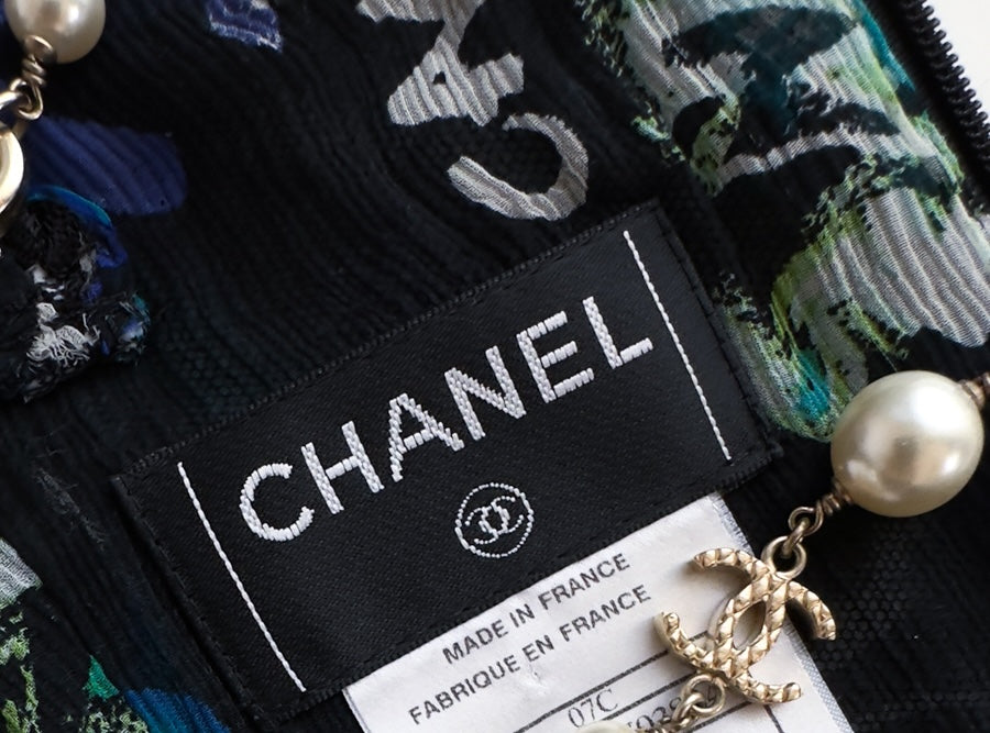 CHANEL 07C Black Blue Graffiti Tweed Dress 34 36 38 シャネル ブラック ブルー グラフィティ ツイード ワンピース 即発