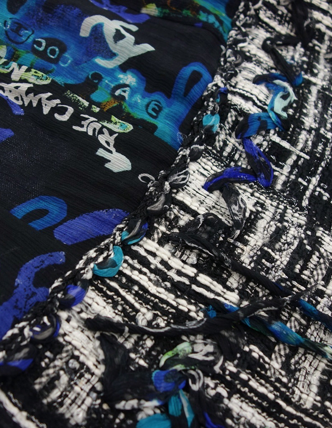 CHANEL 07C Black Blue Graffiti Tweed Dress 34 36 38 シャネル ブラック ブルー グラフィティ ツイード ワンピース 即発