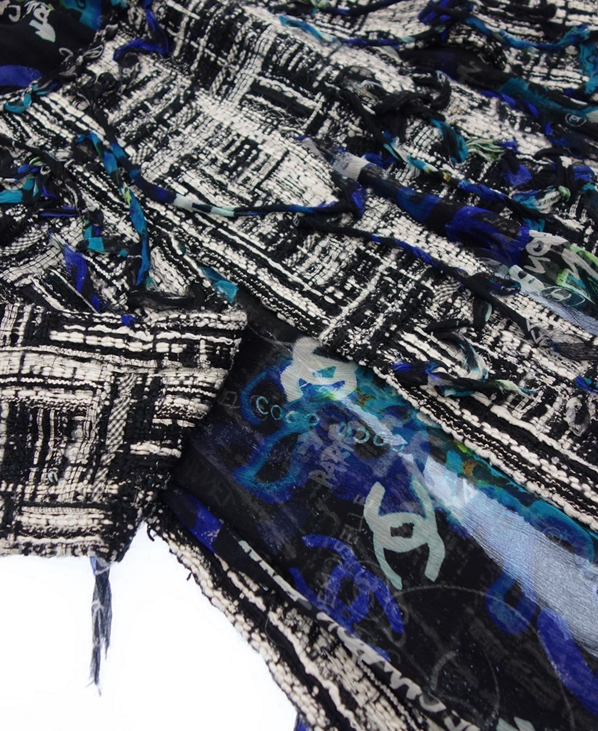 CHANEL 07C Black Blue Graffiti Tweed Dress 34 36 38 シャネル ブラック ブルー グラフィティ ツイード ワンピース 即発