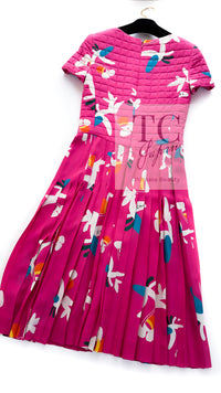 CHANEL 00T Vintage Pink Silk 100 Floral Pleated Dress 34 シャネル ヴィンテージ 花柄フローラル シルク 100% プリーツ ワンピース 即発
