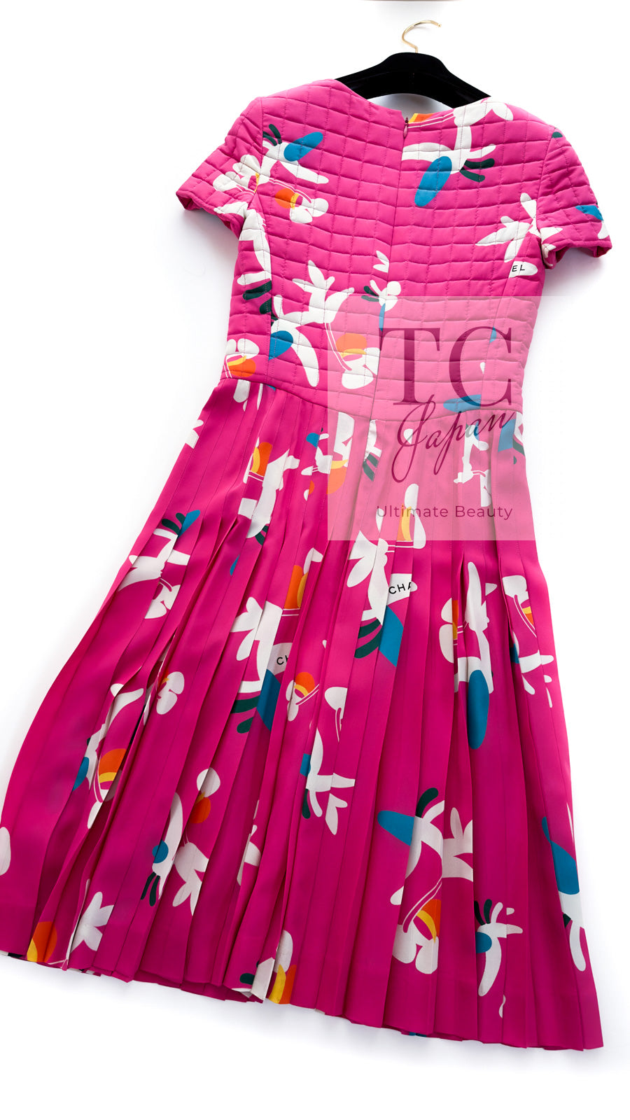 CHANEL 00T Vintage Pink Silk 100 Floral Pleated Dress 34 シャネル ヴィンテージ 花柄フローラル シルク 100% プリーツ ワンピース 即発