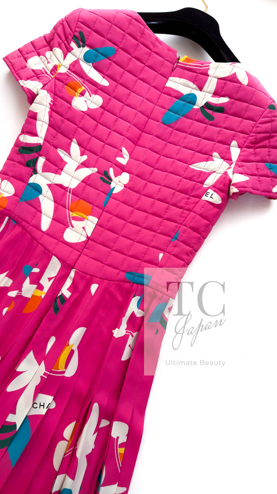 CHANEL 00T Vintage Pink Silk 100 Floral Pleated Dress 34 シャネル ヴィンテージ 花柄フローラル シルク 100% プリーツ ワンピース 即発