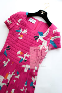 CHANEL 00T Vintage Pink Silk 100 Floral Pleated Dress 34 シャネル ヴィンテージ 花柄フローラル シルク 100% プリーツ ワンピース 即発