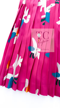 CHANEL 00T Vintage Pink Silk 100 Floral Pleated Dress 34 シャネル ヴィンテージ 花柄フローラル シルク 100% プリーツ ワンピース 即発