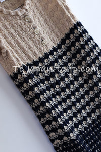 CHANEL 12S Beige Navy Mix Tweed Knit Dress 36 38 シャネル ベージュ ネイビー ミックス ツイード ニット ワンピース 即発
