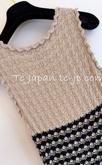 CHANEL 12S Beige Navy Mix Tweed Knit Dress 36 38 シャネル ベージュ ネイビー ミックス ツイード ニット ワンピース 即発