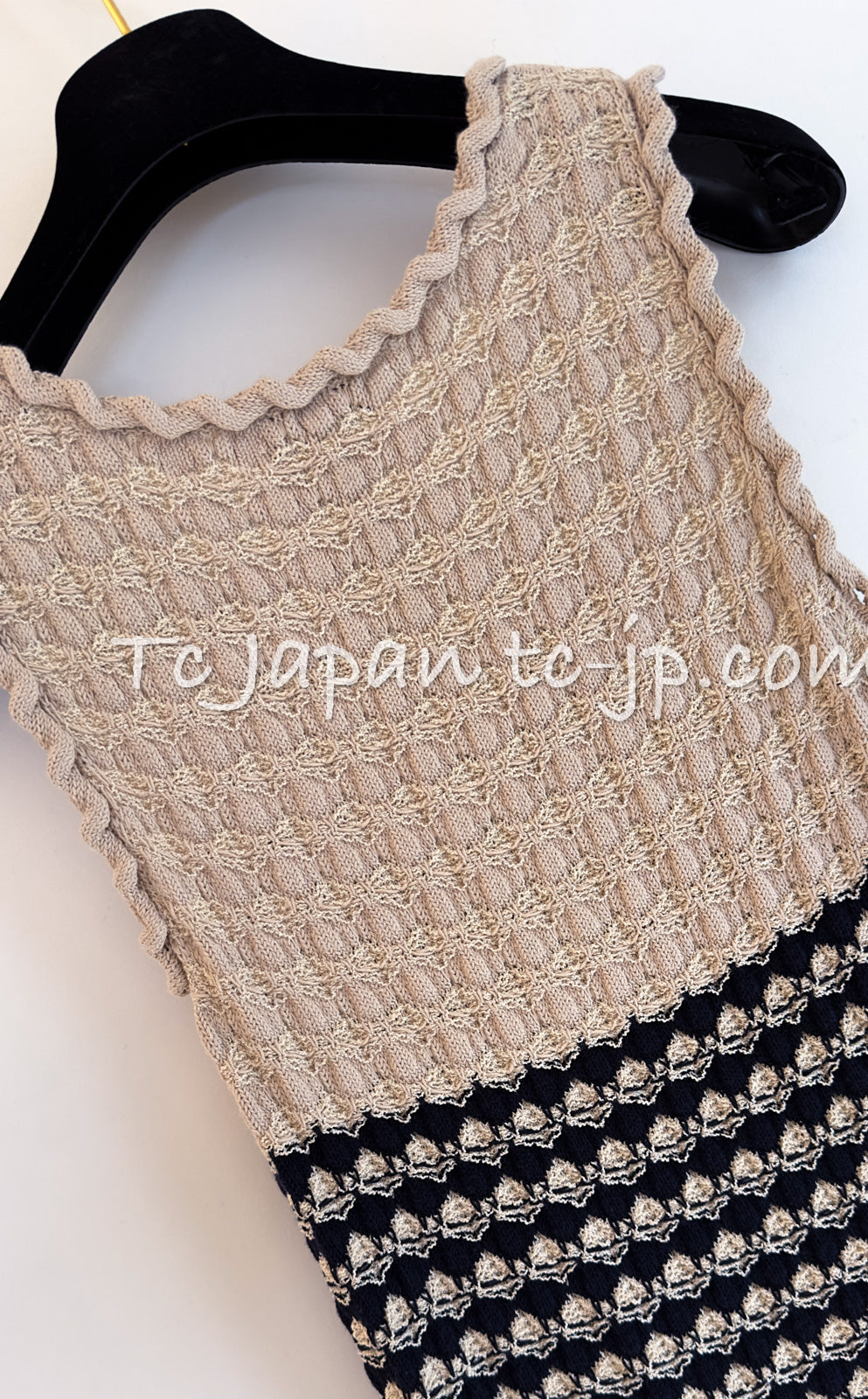 CHANEL 12S Beige Navy Mix Tweed Knit Dress 36 38 シャネル ベージュ ネイビー ミックス ツイード ニット ワンピース 即発