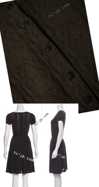 CHANEL 08S Dark Olive Pointelle Knit Dress 36 38 シャネル ダークオリーブ ポワンテル ニット ココボタン ワンピース 即発