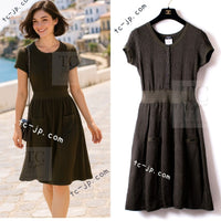 CHANEL 08S Dark Olive Pointelle Knit Dress 36 38 シャネル ダークオリーブ ポワンテル ニット ココボタン ワンピース 即発