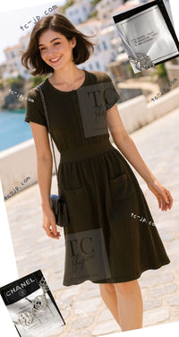 CHANEL 08S Dark Olive Pointelle Knit Dress 36 38 シャネル ダークオリーブ ポワンテル ニット ココボタン ワンピース 即発